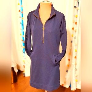 Lilly Pulitzer active Resort peekaboo sleeves 1/4 zipper Pockets navy blue S